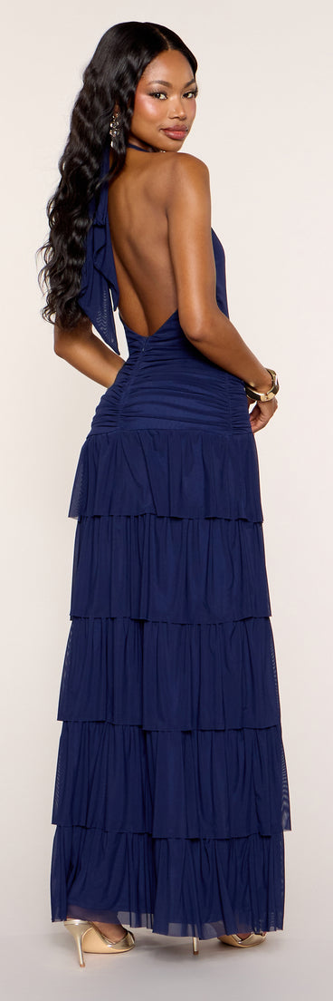 Windsor Airy Chic Open Back Maxi Dress in Navy Blue | Size: L