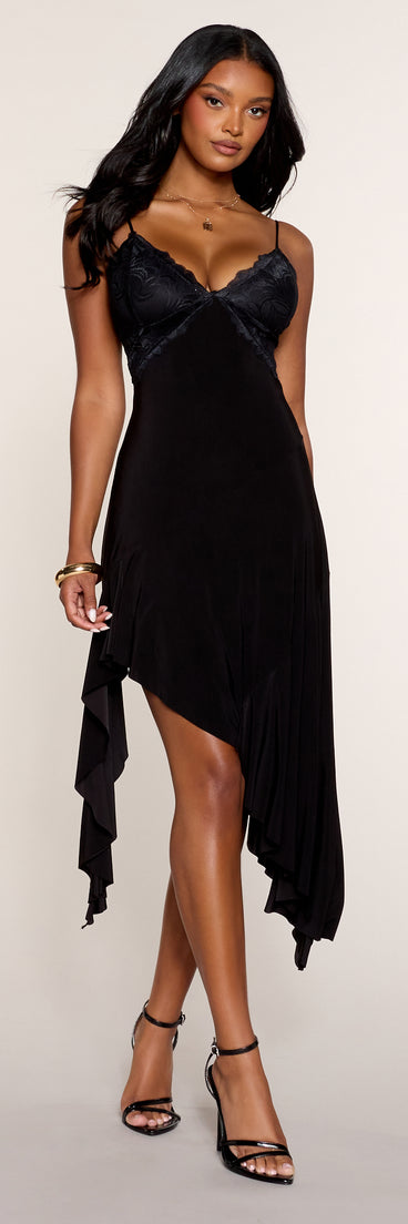 Curve Lace Trim Asymmetrical Slip Midi Dress