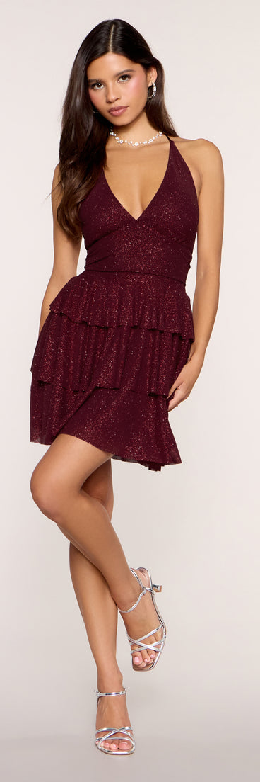 Whirl Lace Up Glitter Skater Mini Dress