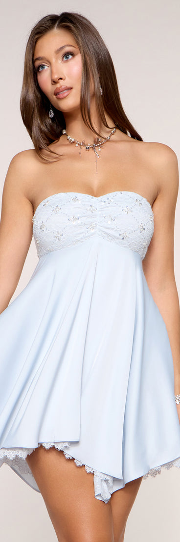 Dreamy Satin Strapless Babydoll Dress