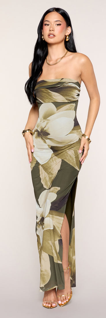 Lush Floral Print Strapless Maxi Dress