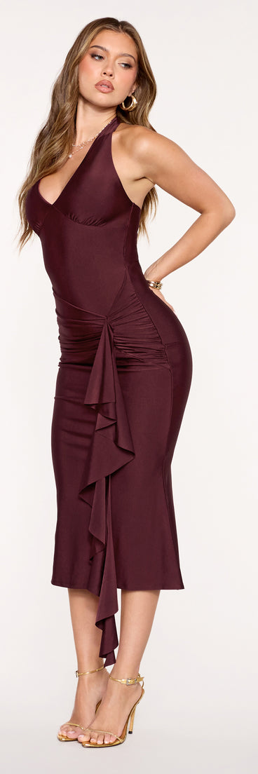 Plans Pending Ruffle Bodycon Midi Dress