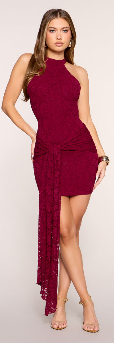 Second Look Lace Wrap-Front Mini Dress