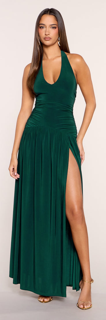 Soft Curve Scoop Neck Halter Maxi Dress