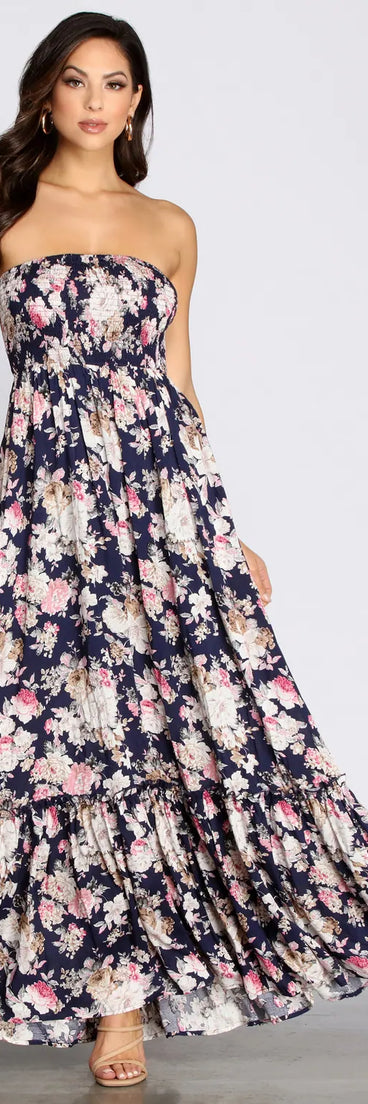 Getaway Girl Floral Smocked Tube Maxi Dress