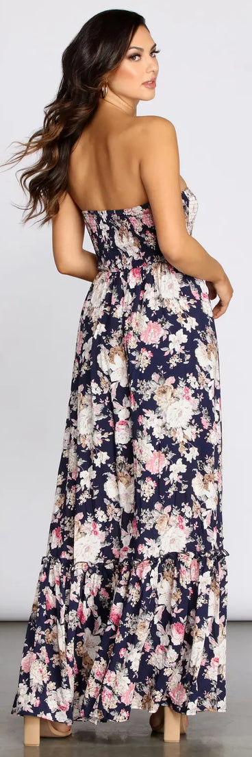 Getaway Girl Floral Smocked Tube Maxi Dress