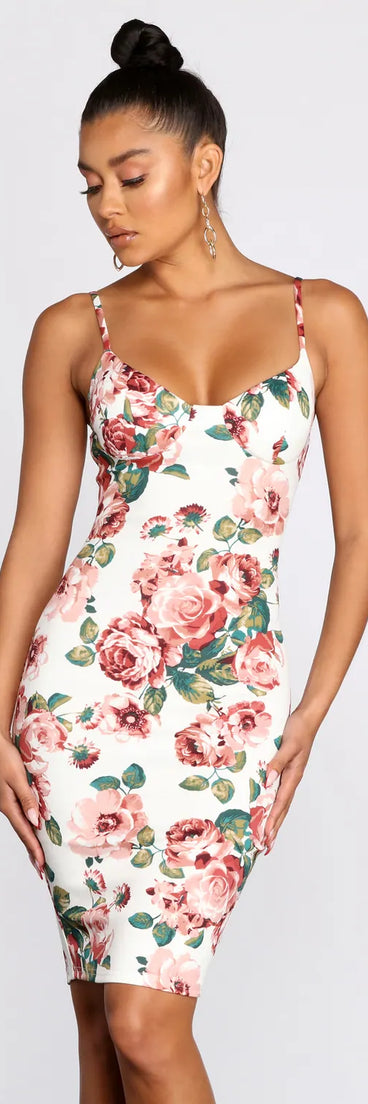 Floral Persuasion Sweetheart Midi Dress