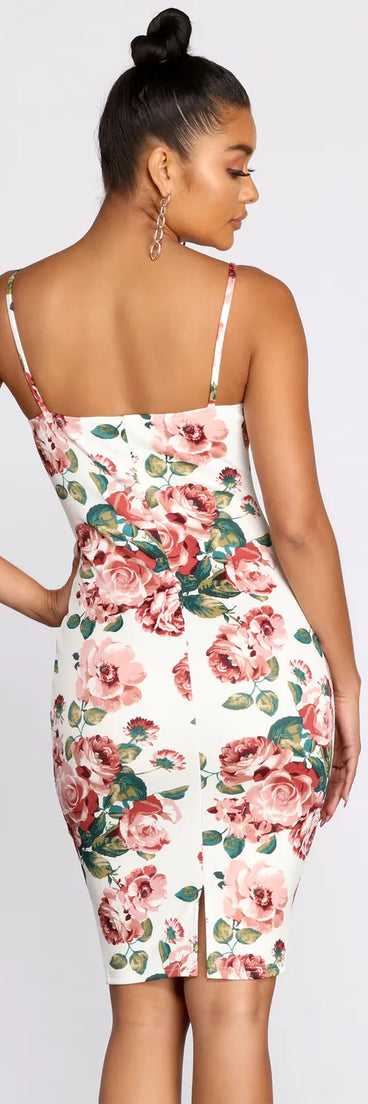 Floral Persuasion Sweetheart Midi Dress
