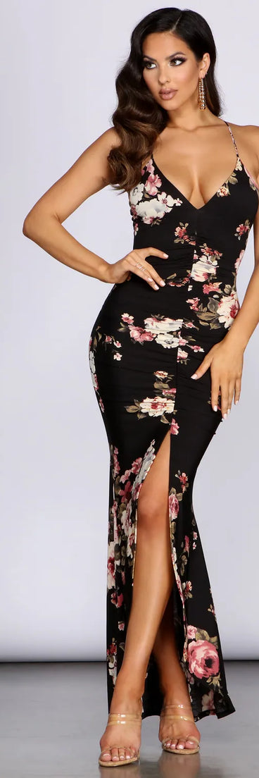 Floral Stunner Ruched Maxi Dress