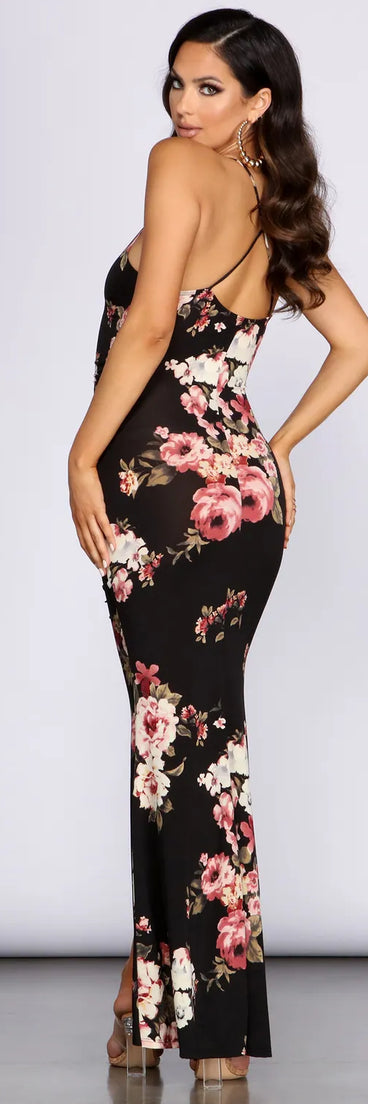 Floral Stunner Ruched Maxi Dress