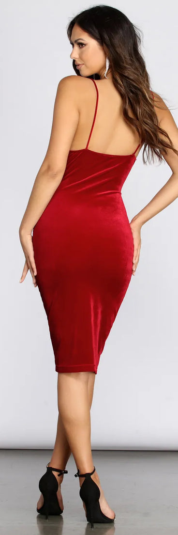 Cowl Neck Velvet Midi Dress