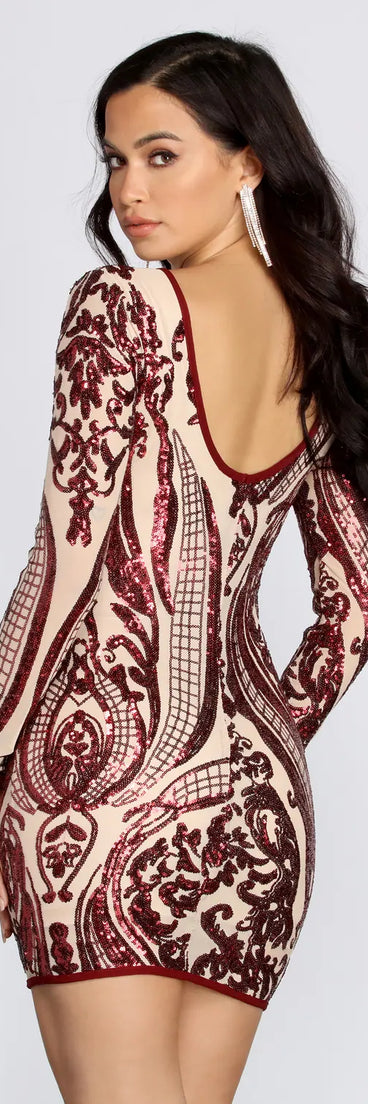 Slay In Sequins Damask Mini Dress