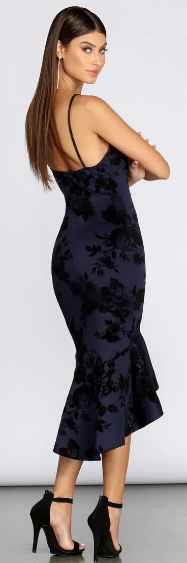 Floral Desire Trumpet Midi Dress