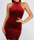 Velvet Glitter Mock Neck Mini Dress