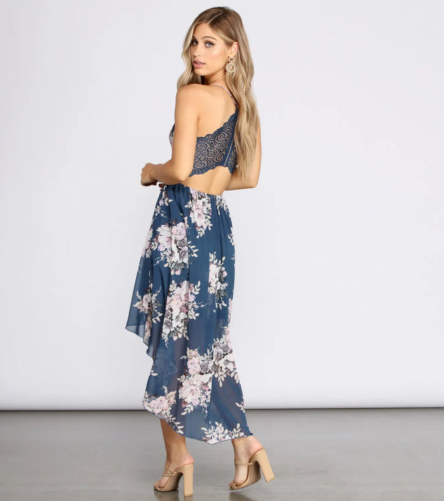 princess polly baby blue dress Chi Chi Niquita Floral High Low Dress, Blue main image 0