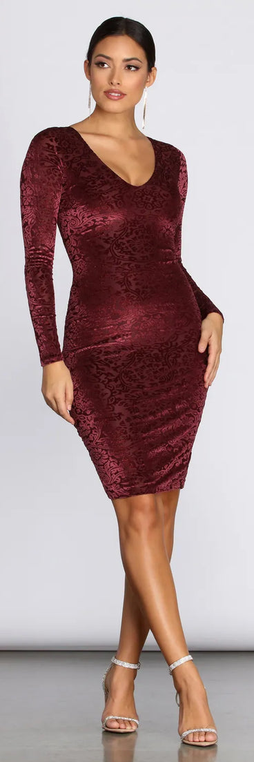 Burnout Flocked Velvet Midi Dress