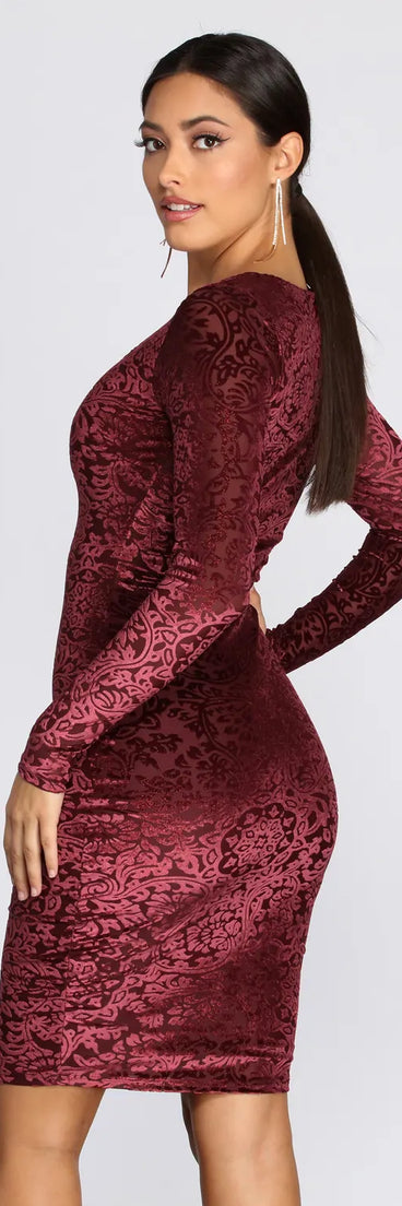 Burnout Flocked Velvet Midi Dress
