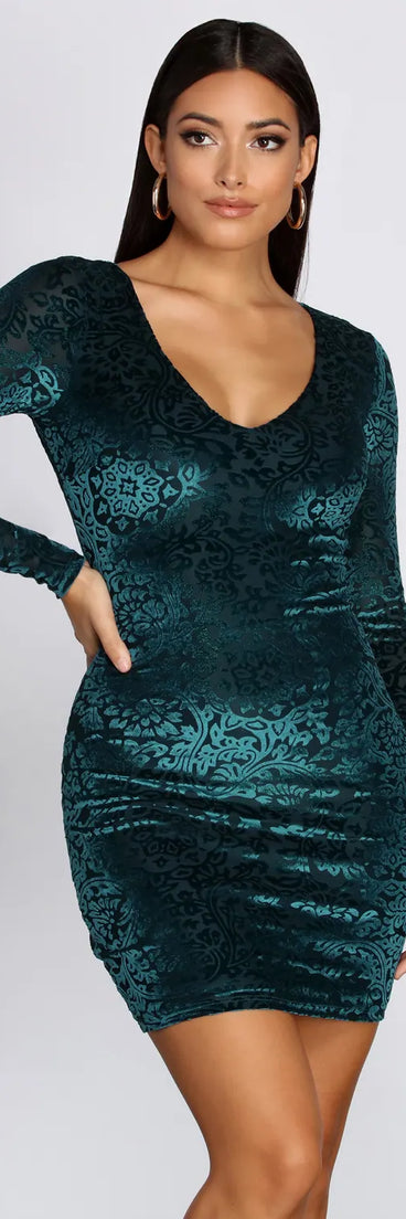 Fierce Flocked Velvet Mini Dress