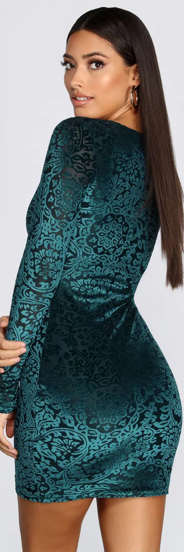 Fierce Flocked Velvet Mini Dress