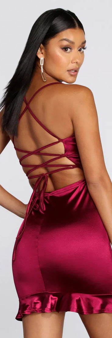 Ruffle Hem Satin Mini Dress
