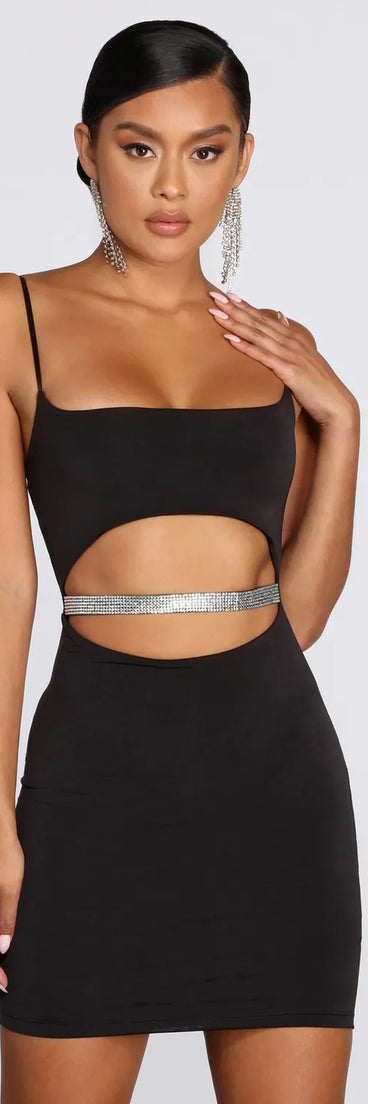 Rhinestone Waist Cut Out Mini Dress