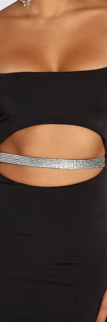 Rhinestone Waist Cut Out Mini Dress