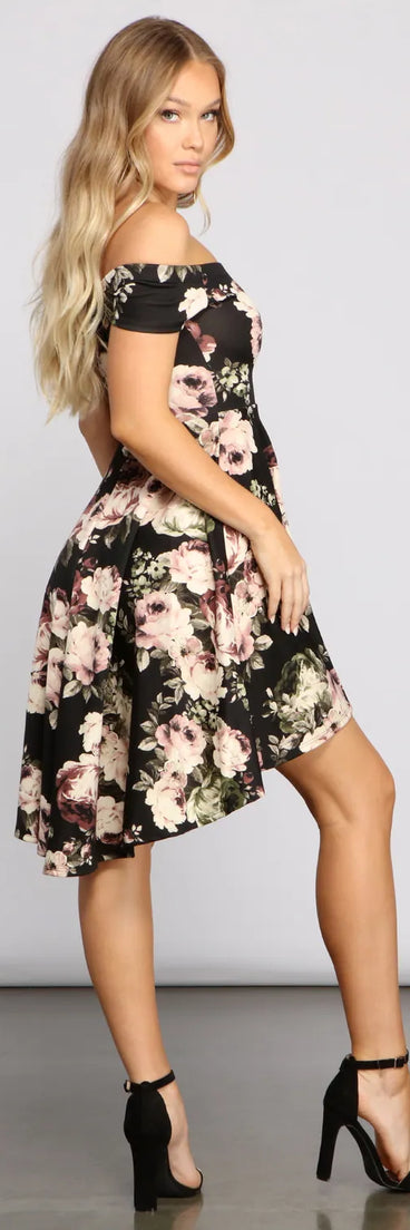 Va-Va-Bloom Off Shoulder Floral High Low Dress