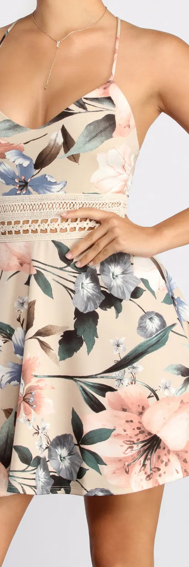 Floral Fiesta Crochet Waist Skater Dress
