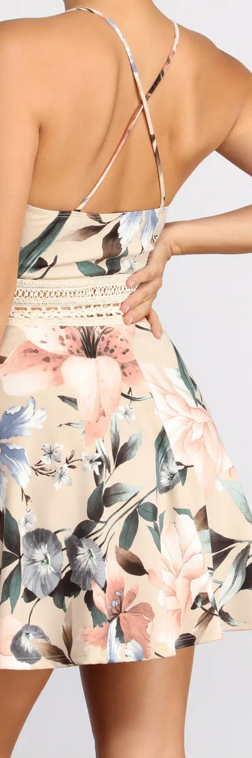 Floral Fiesta Crochet Waist Skater Dress