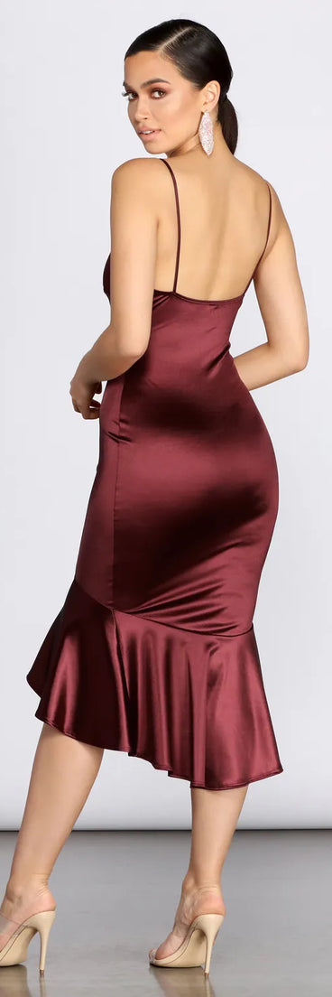 Trumpet Hem Satin Midi Dress