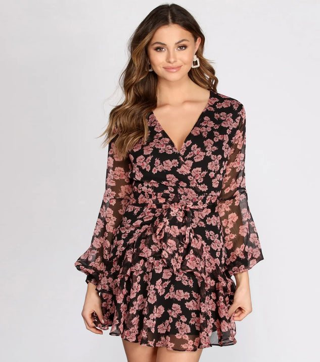 Flirty In Floral Chiffon Skater Dress