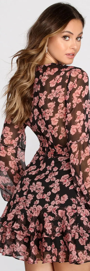 Flirty In Floral Chiffon Skater Dress