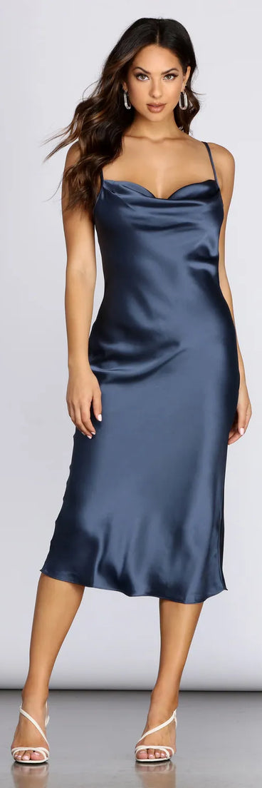 Nights In Satin Flare Midi Dress | Windsor Nights In Satin Flare Midi Dress | Windsor