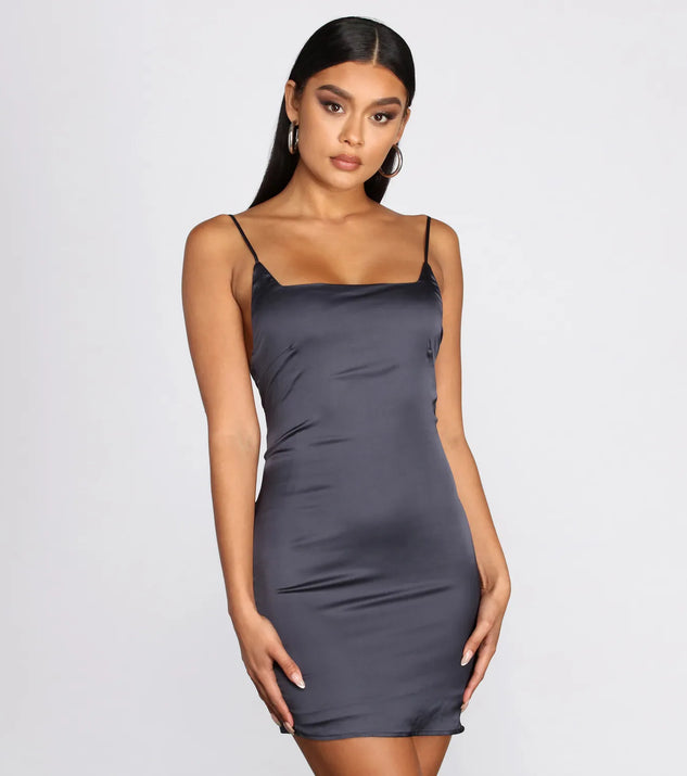 Ur Babe Tonight Square Neck Satin Mini Dress