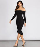 Off Shoulder Trumpet Hem Midi Dress