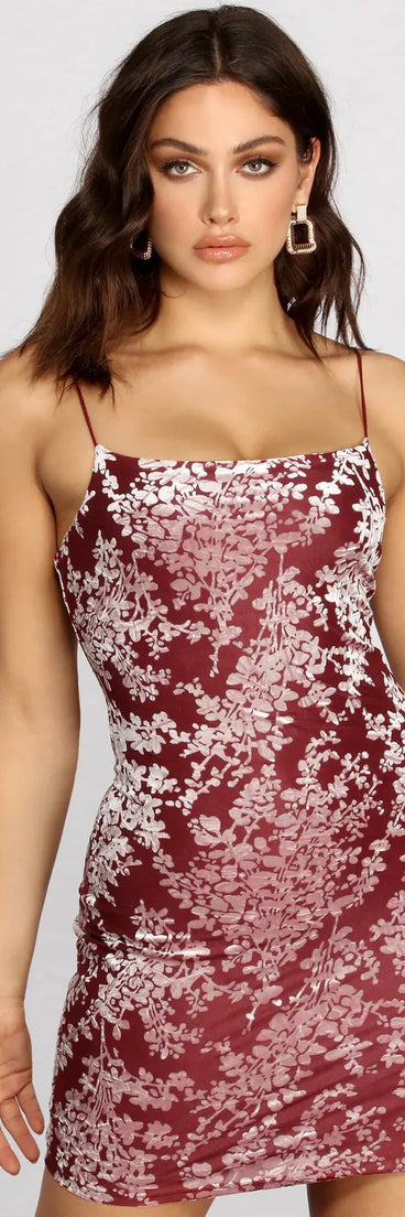 Burnout Out Flocked Floral Mini Dress