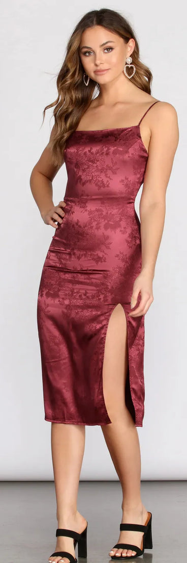 Floral Feeling Satin Midi Dress