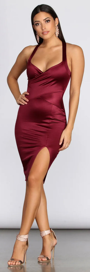 Stun In Satin Midi Dress