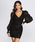 Puff Sleeve Faux Suede Glitter Mini Dress