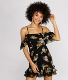 Floral Feeling Chiffon Off Shoulder Mini Dress