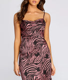 Satin Zebra Print Midi Dress