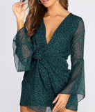 Chiffon Long Sleeve Knot Front Mini Dress