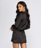 Sleek Satin Wrap Shirt Dress