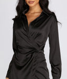 Sleek Satin Wrap Shirt Dress