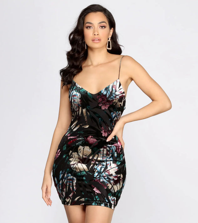 Floral Fever Mesh Burnout Velvet Mini Dress