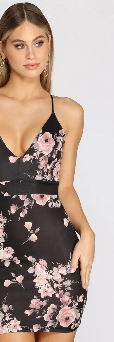Floral Scuba Lace Back Mini Dress
