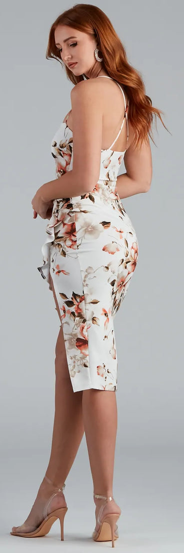 Ruffled For Florals Midi Dress