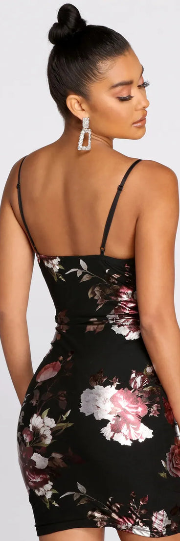 Tempted Foiled Floral Mini Dress