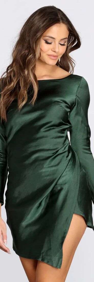 Satin Boat Neck Mini Dress