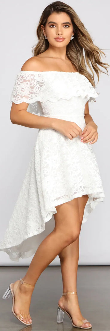 high low white dresses A Lace Affair High Low Skater Dresses